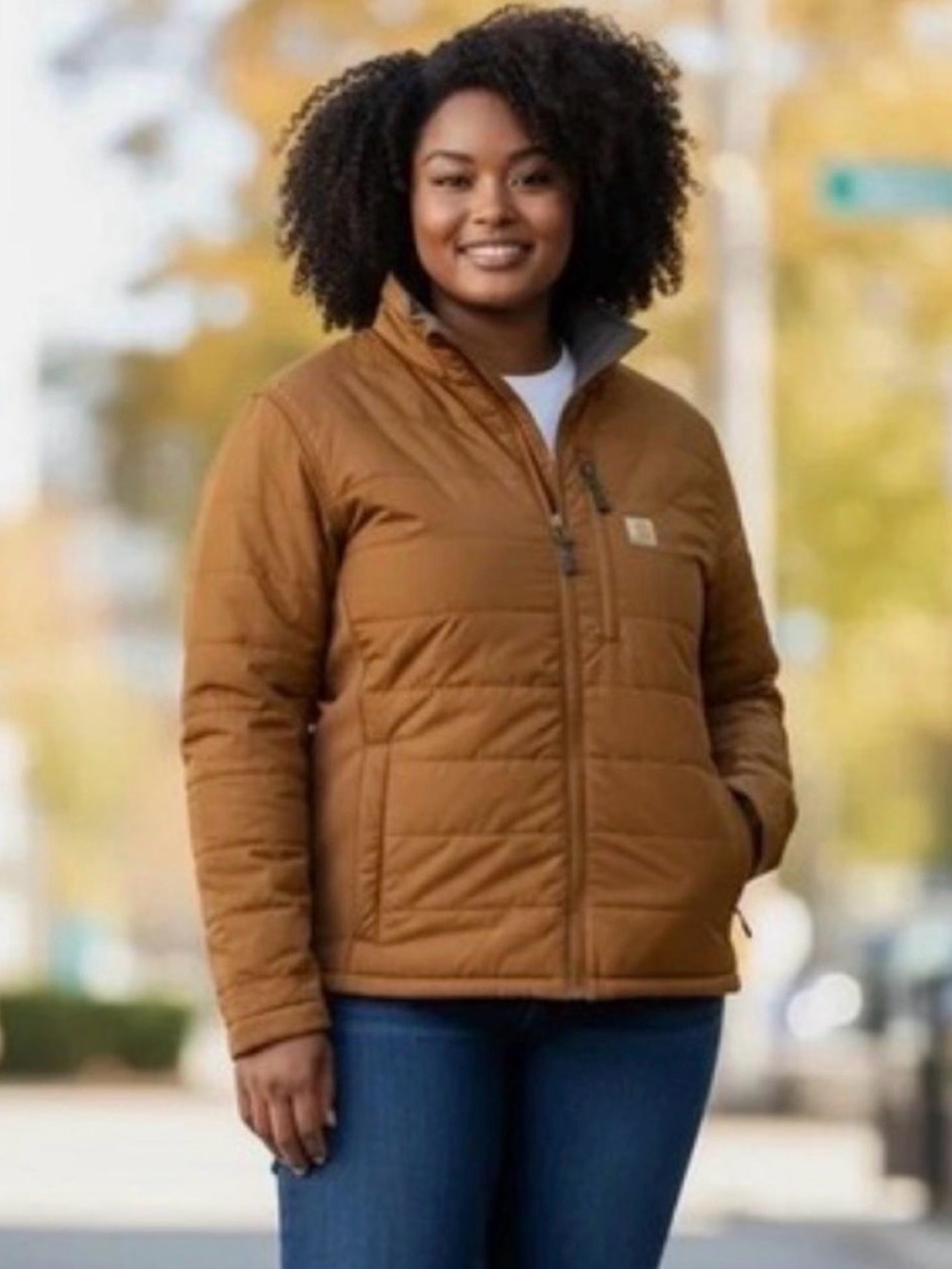 Carhartt Women's Rain Defender Lightweight Insulated Puffer Jacket Brown Size M